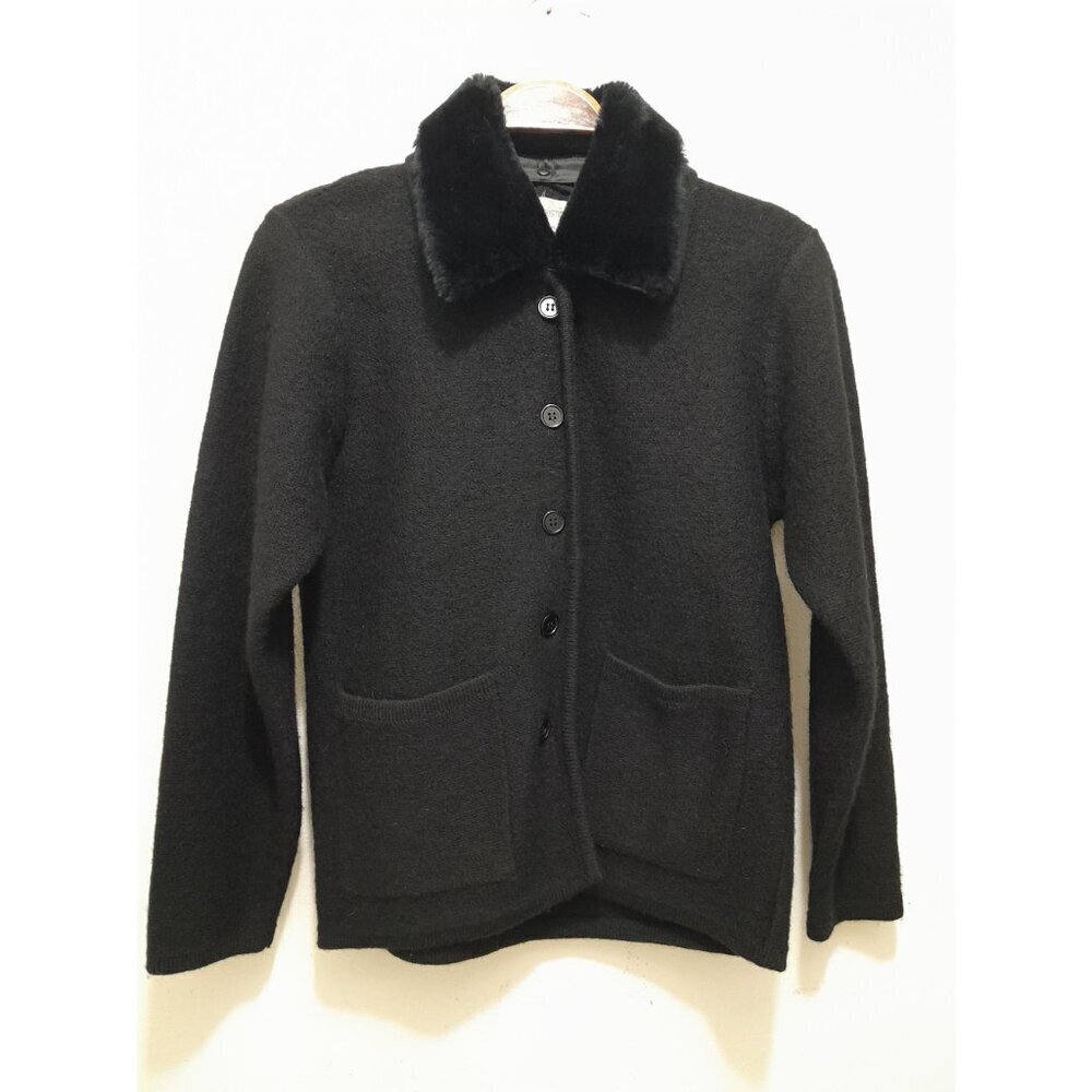Vintage Petite Sophisticate 100% Wool Faux Fur Collar Jacket Black Size P/Small - Picture 5 of 12